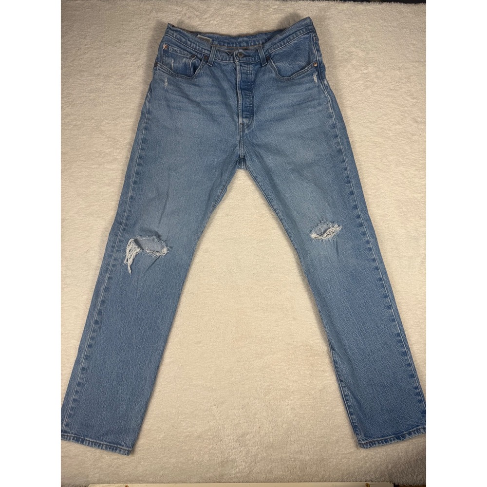 Levi's 501 Original Fit Jeans Womens 31 Light Blue Good Distressed Straight Leg